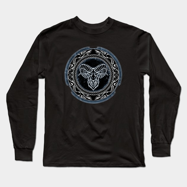 Viking Celtic Ram Aries Zodiac Long Sleeve T-Shirt by NicGrayTees